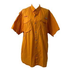 Columbia Men’s Size Large Button Down Fishing Shirt Orange Spanky Baits